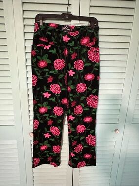 Lesley Evers Velvet Pants - Pink & Green embroidered